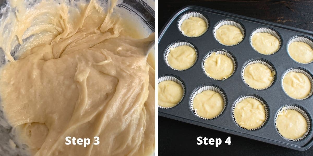 Funfetti cupcakes photos of steps 3 and 4.