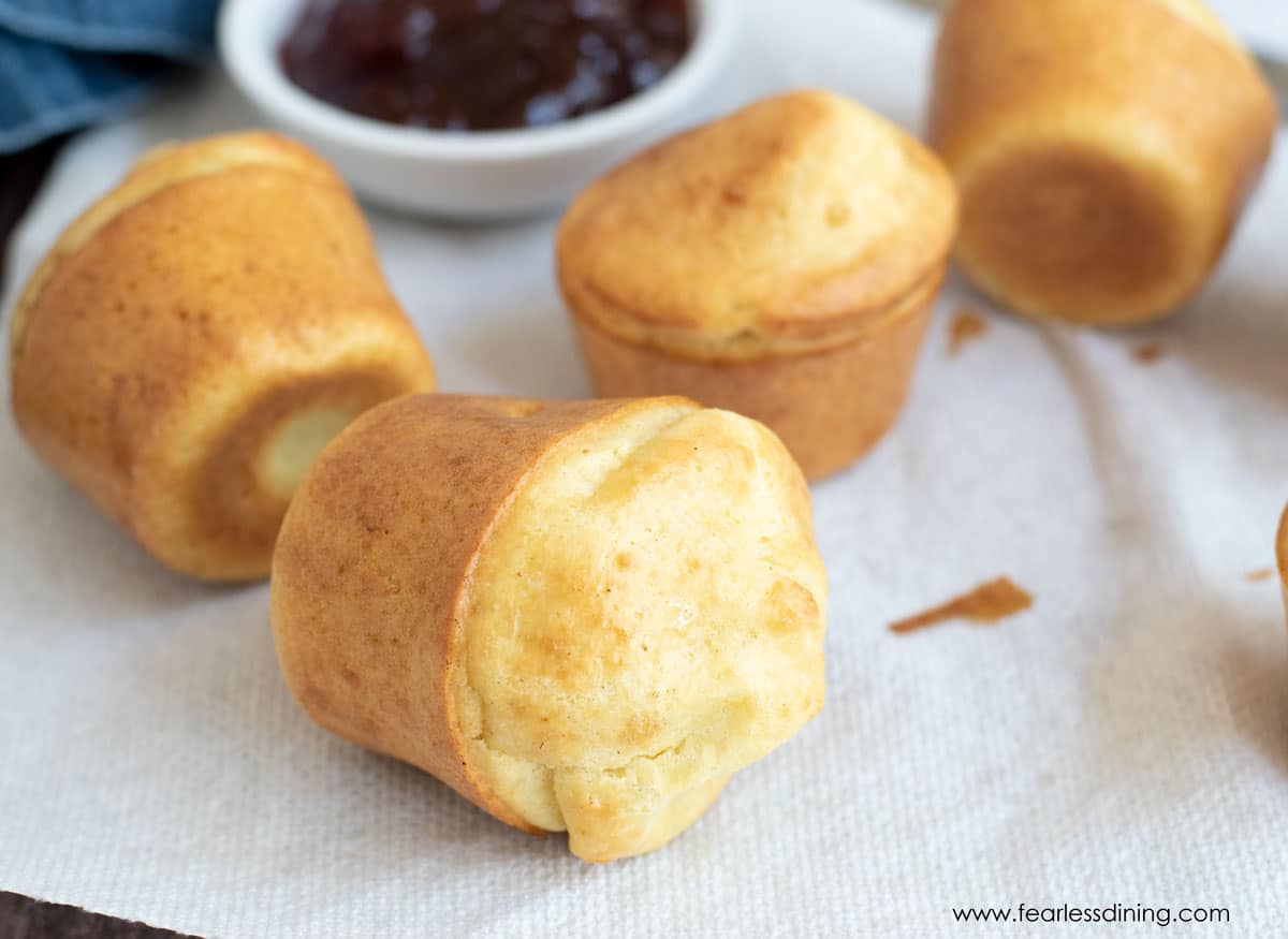 Gluten free popovers on a paper towel.