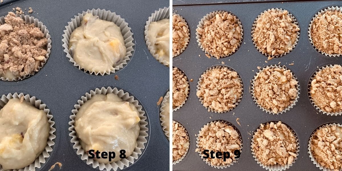Photos of the muffin batter in a muffin tin.
