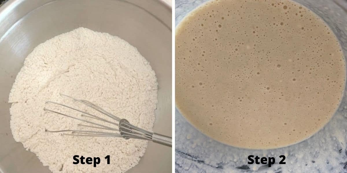 Photos of the dry ingredients and wet ingredients in separate mixing bowls.