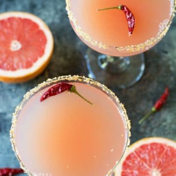The top view of two pink margaritas.
