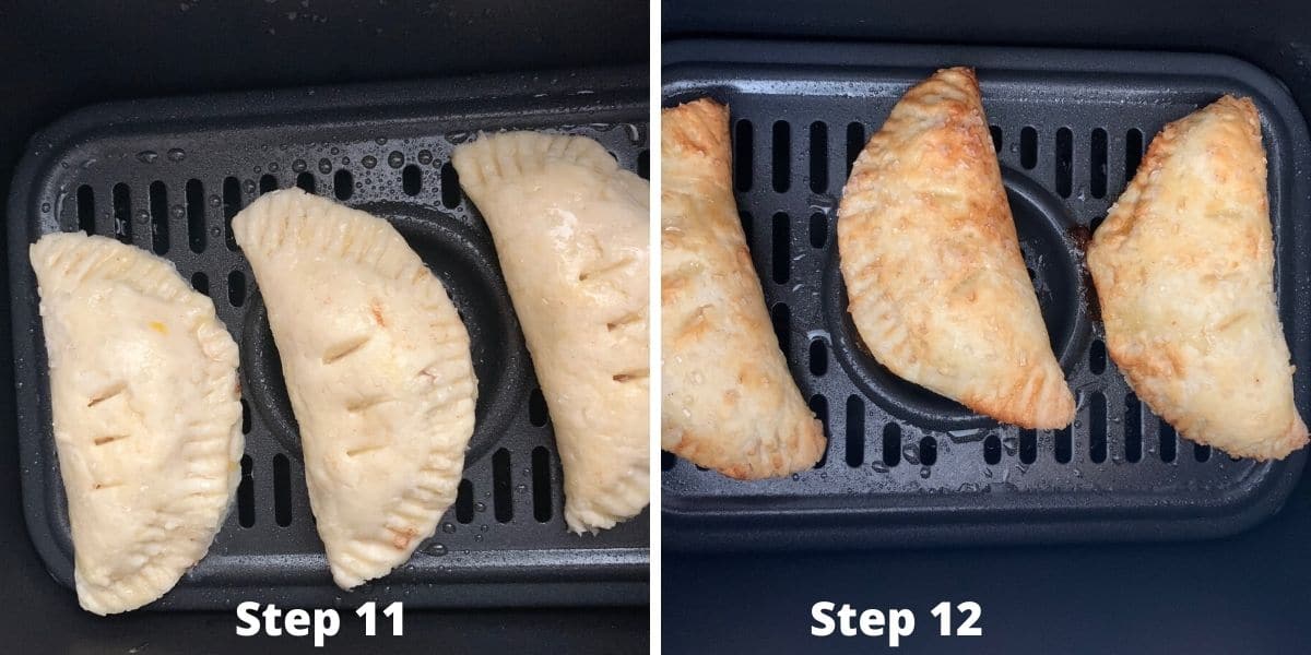 Photos of steps 11 and 12 making air fryer hand pies.