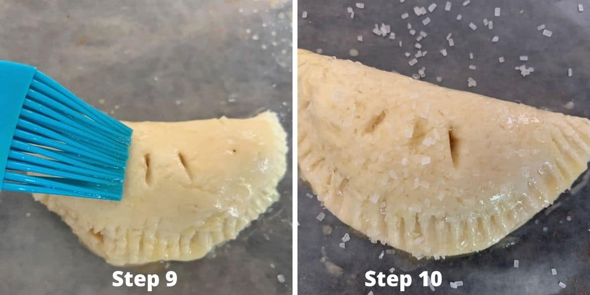 Photos of steps 9 and 10 making air fryer hand pies