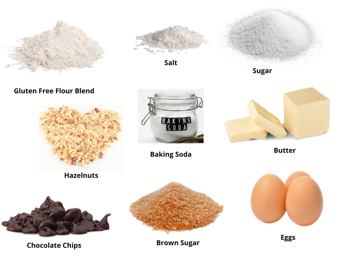 Photos of the chocolate hazelnut cookies ingredients.
