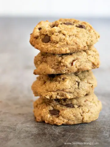a stack of four chocolate chip hazelnut cookies