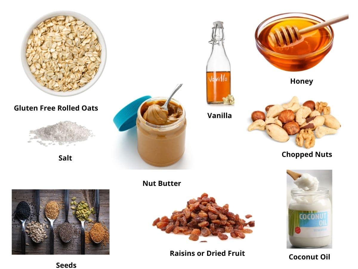 Photos of the granola bars ingredients.