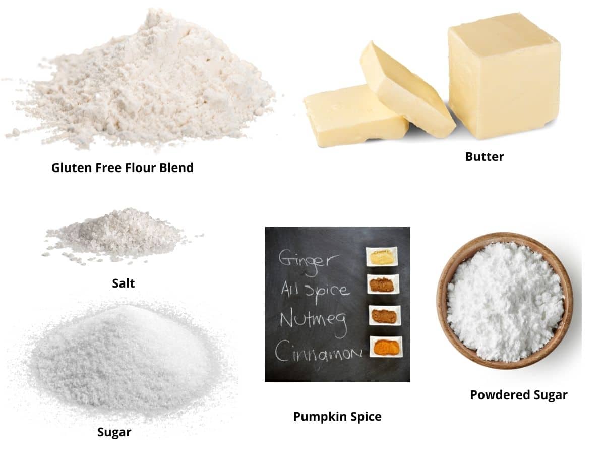 Photos of the gluten free pumpkin spice shortbread ingredients.