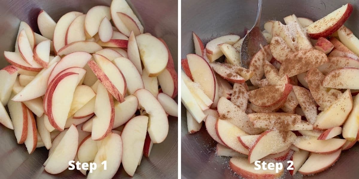 Making apple crisp photos of steps 1 and 2.