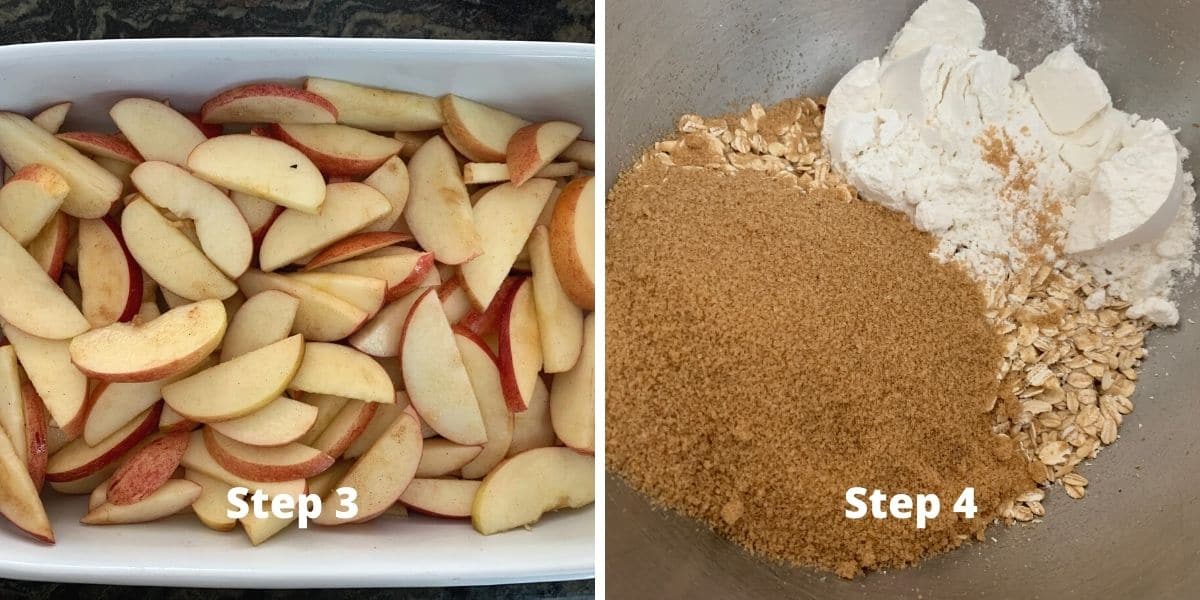 making apple crisp photos of steps 2 and 3