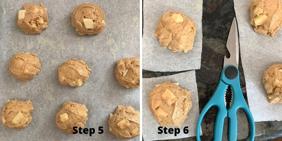 Photos of steps 5 and 6 making apple fritters.