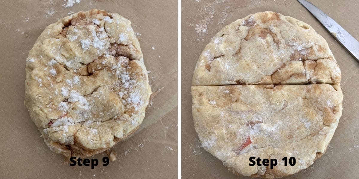 Making cinnamon apple scones photos of steps 9 and 10.