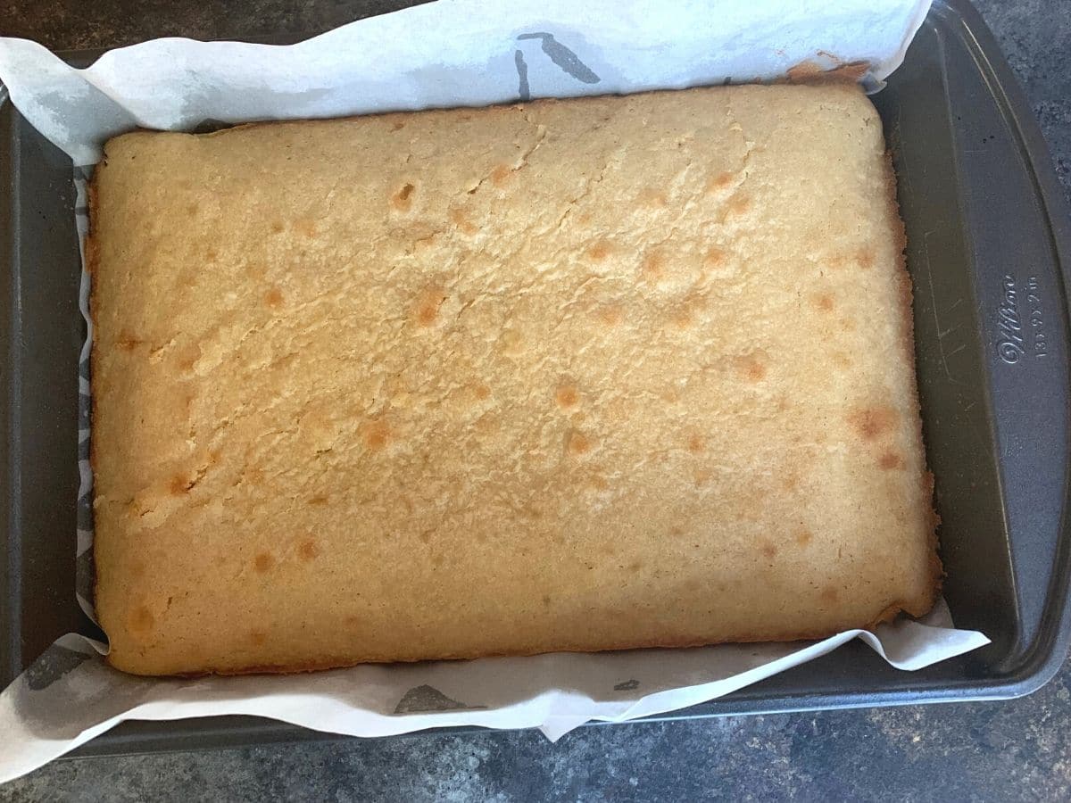 The baked brownies in a 9x13 pan.