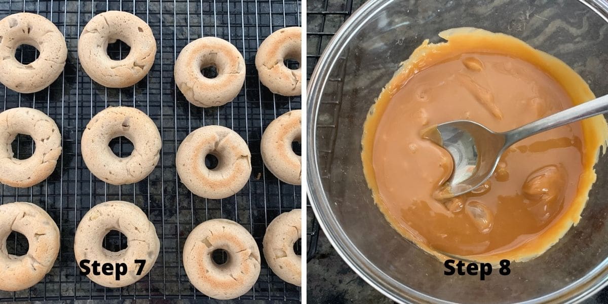 Making caramel apple donuts steps 7 and 8 photos.