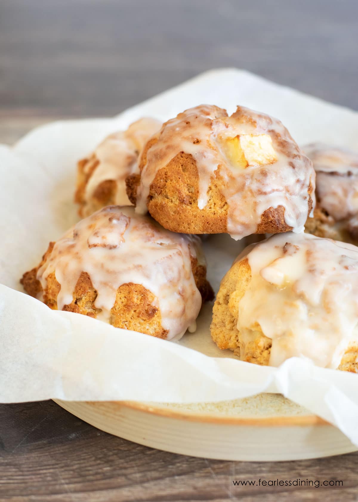 A plate full of gluten free apple fritters.