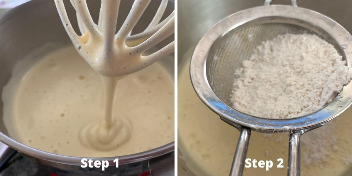 Photos making the gluten free sponge cake steps 1 and 2.