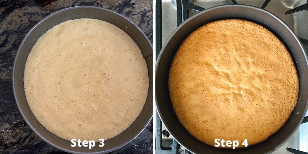 Photos of steps 3 and 4 making the gluten free sponge cake.