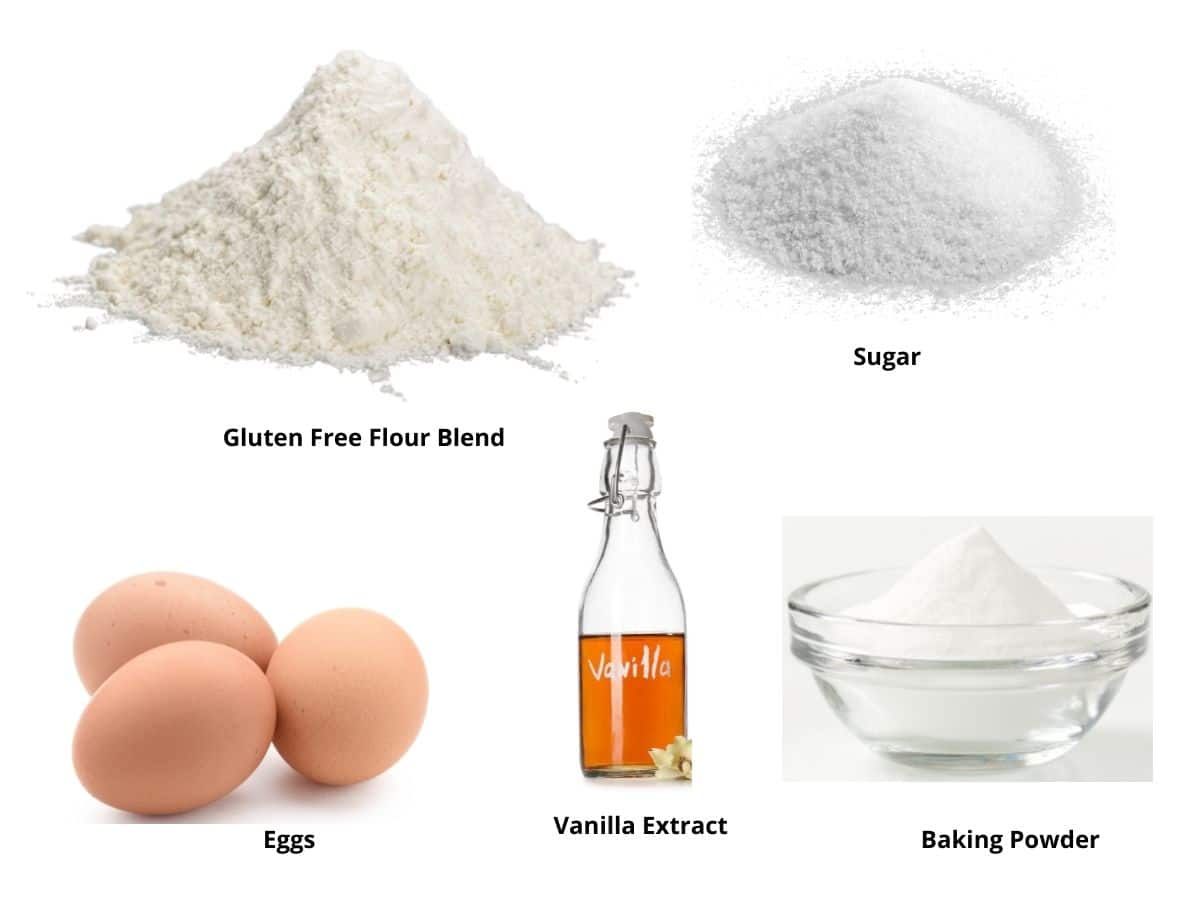 Photos of the gluten free sponge cake ingredients.