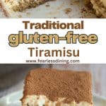 A Pinterest pin image of two tiramisu photos.