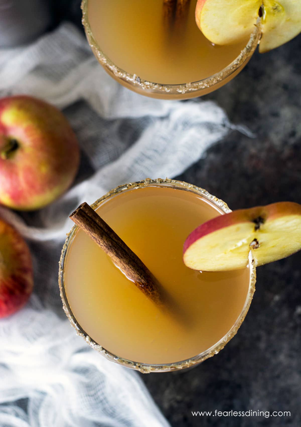 The top view of two apple rum cocktails.