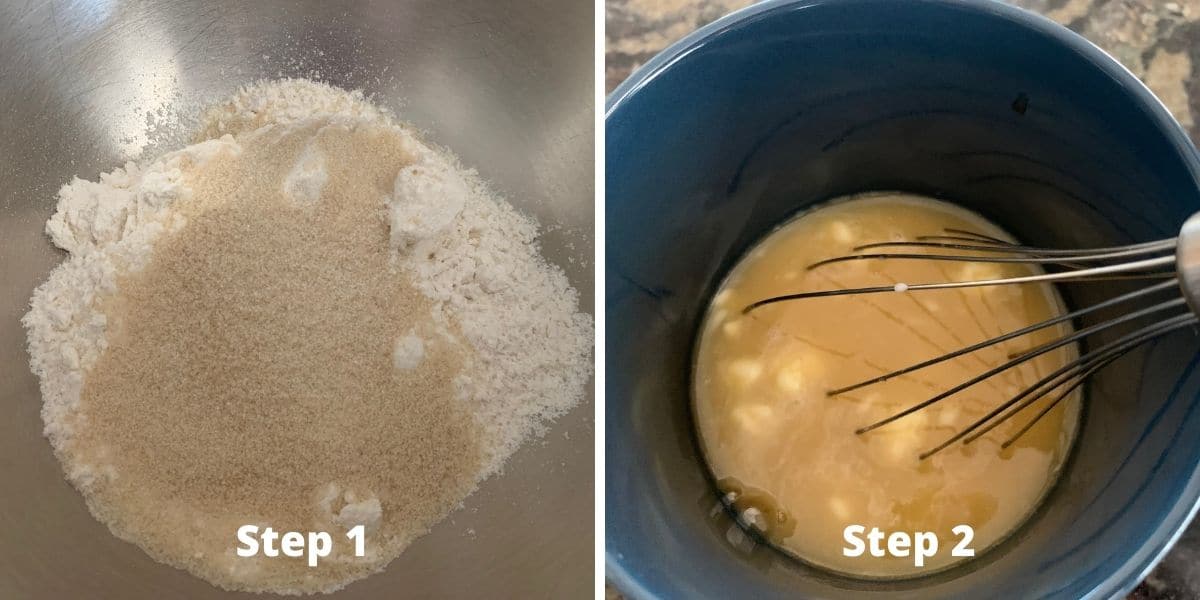 Photos of making pumpkin cobbler steps 1 and 2.