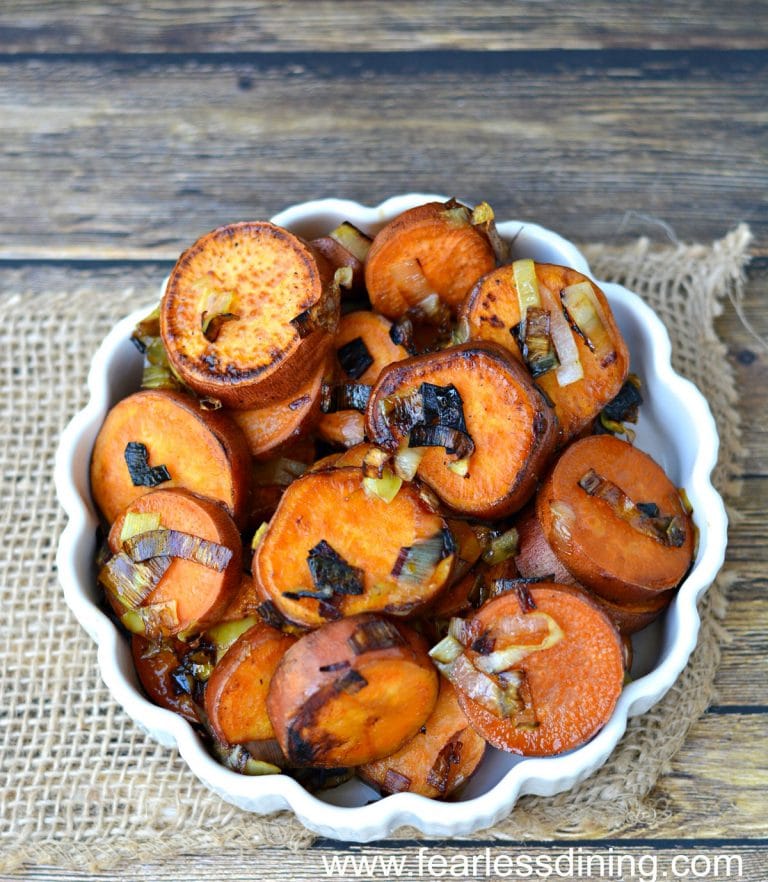 Pan-Fried Sweet Potatoes with Leeks and Honey