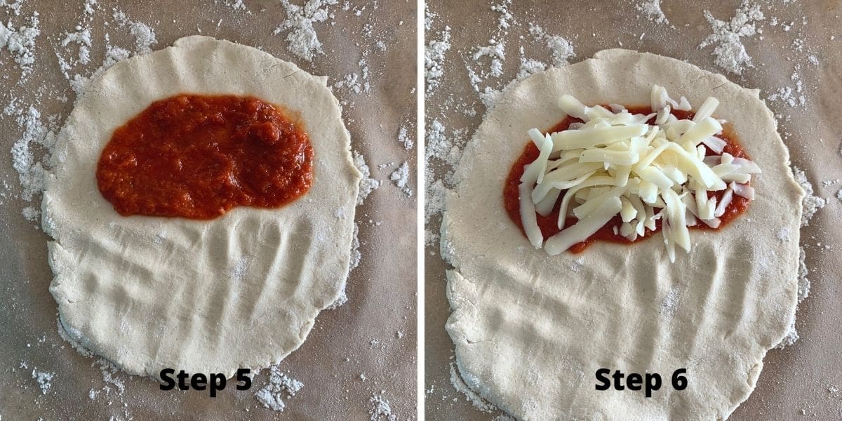 photos of steps 5 and 6 making the calzones