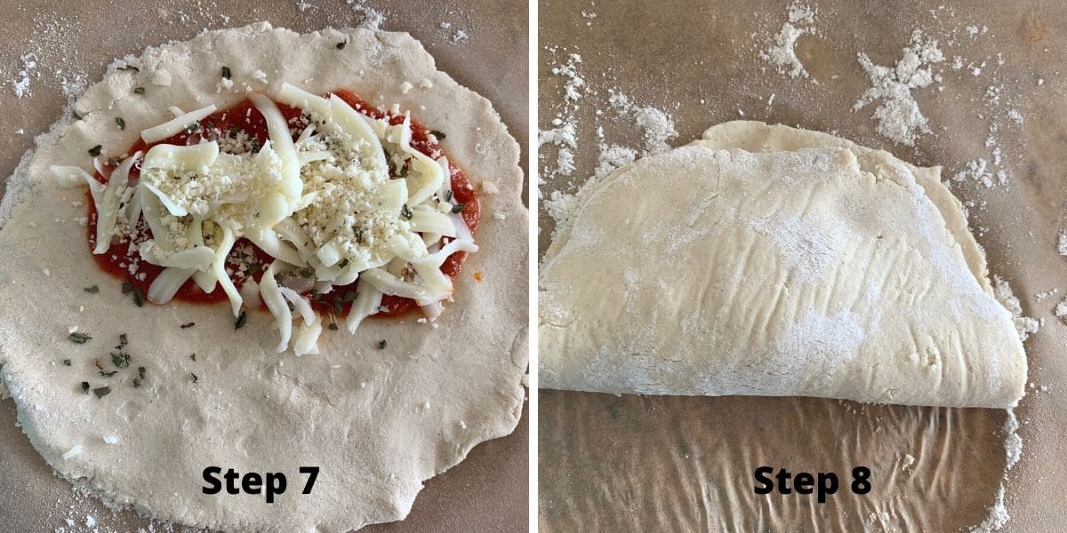 photos of steps 7 and 8 making the calzones