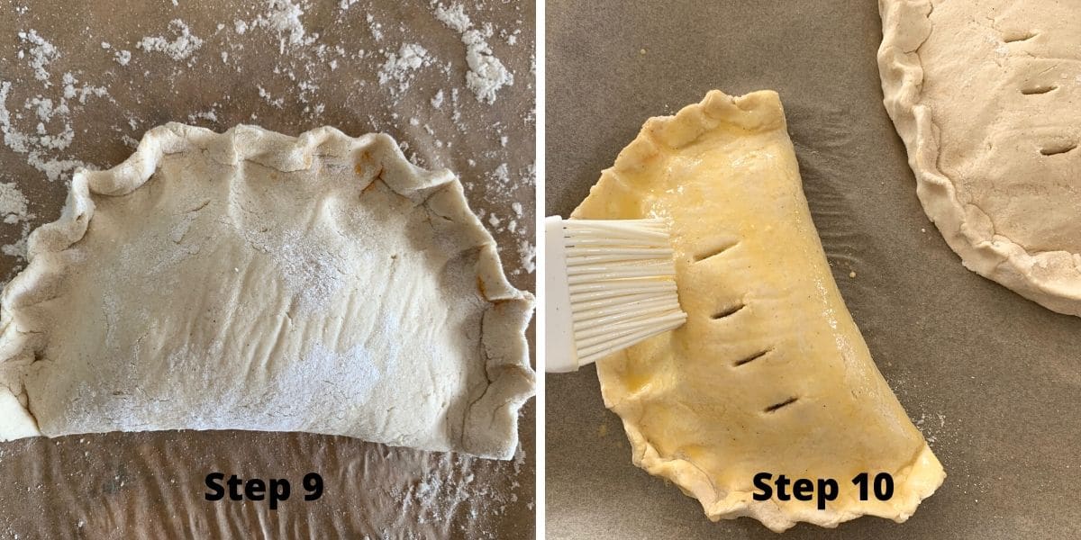photos of steps 9 and 10 making the calzones