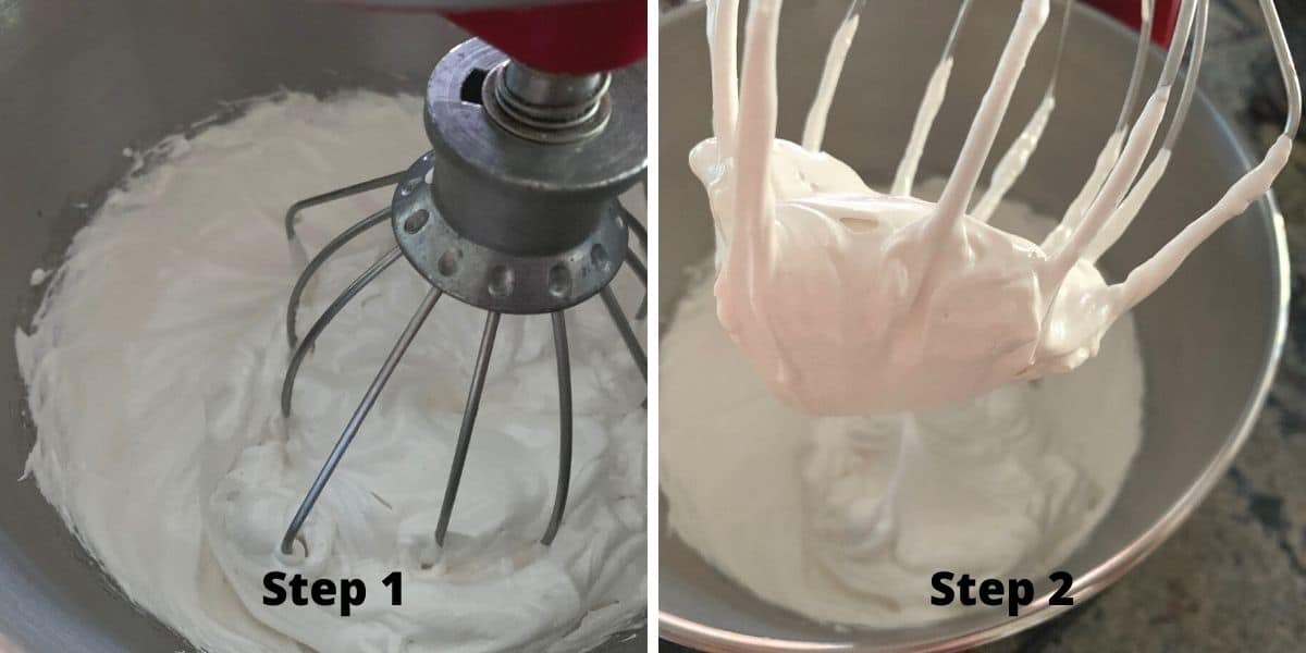 Photos of steps 1 and 2 making the meringues.