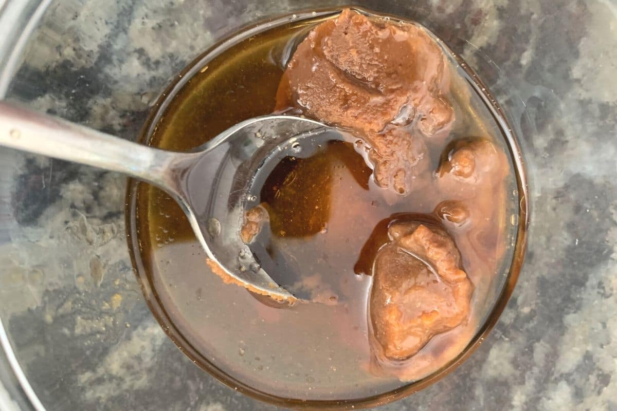 Miso glaze ingredients in a small glass bowl.