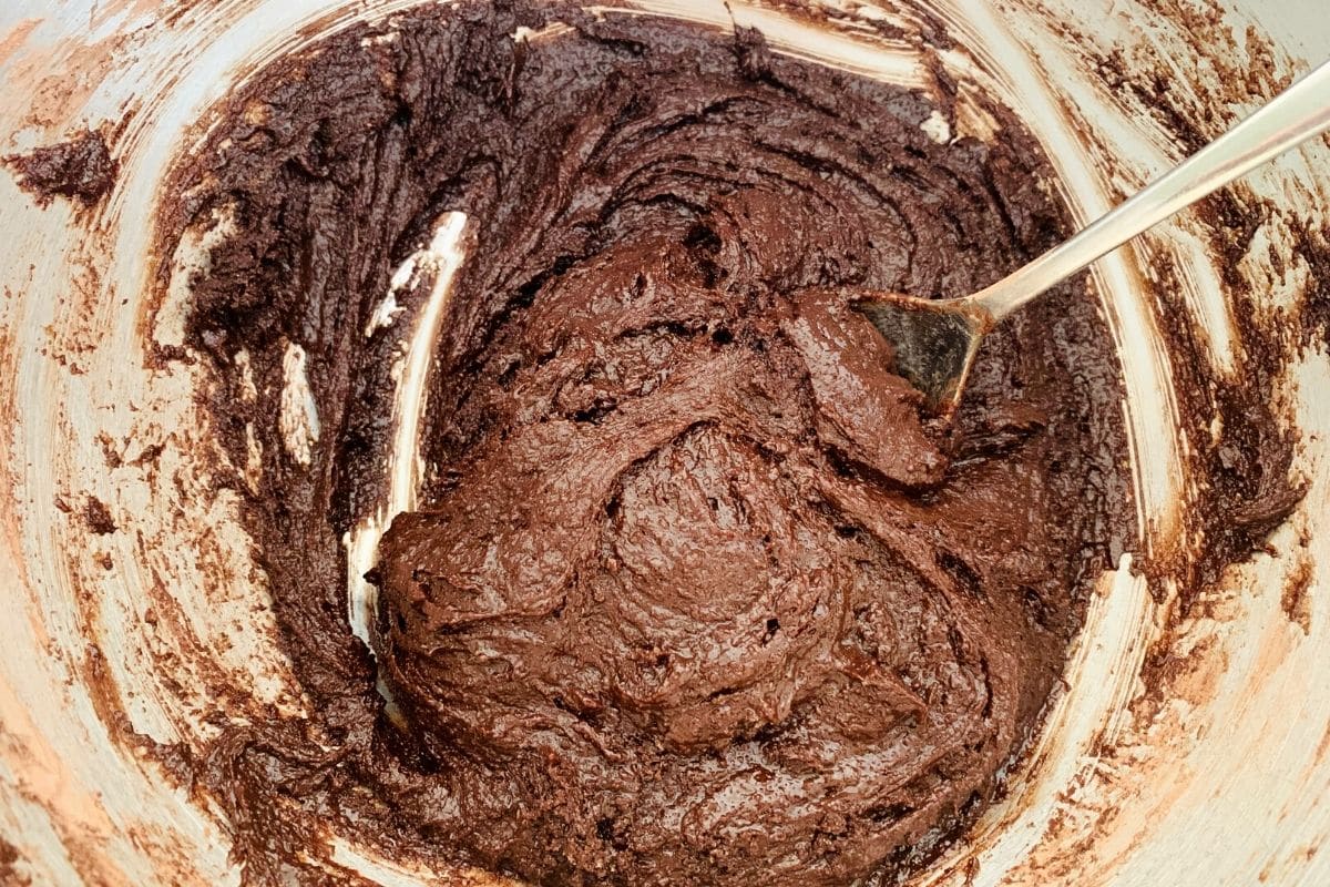 The brownie batter in a bowl.