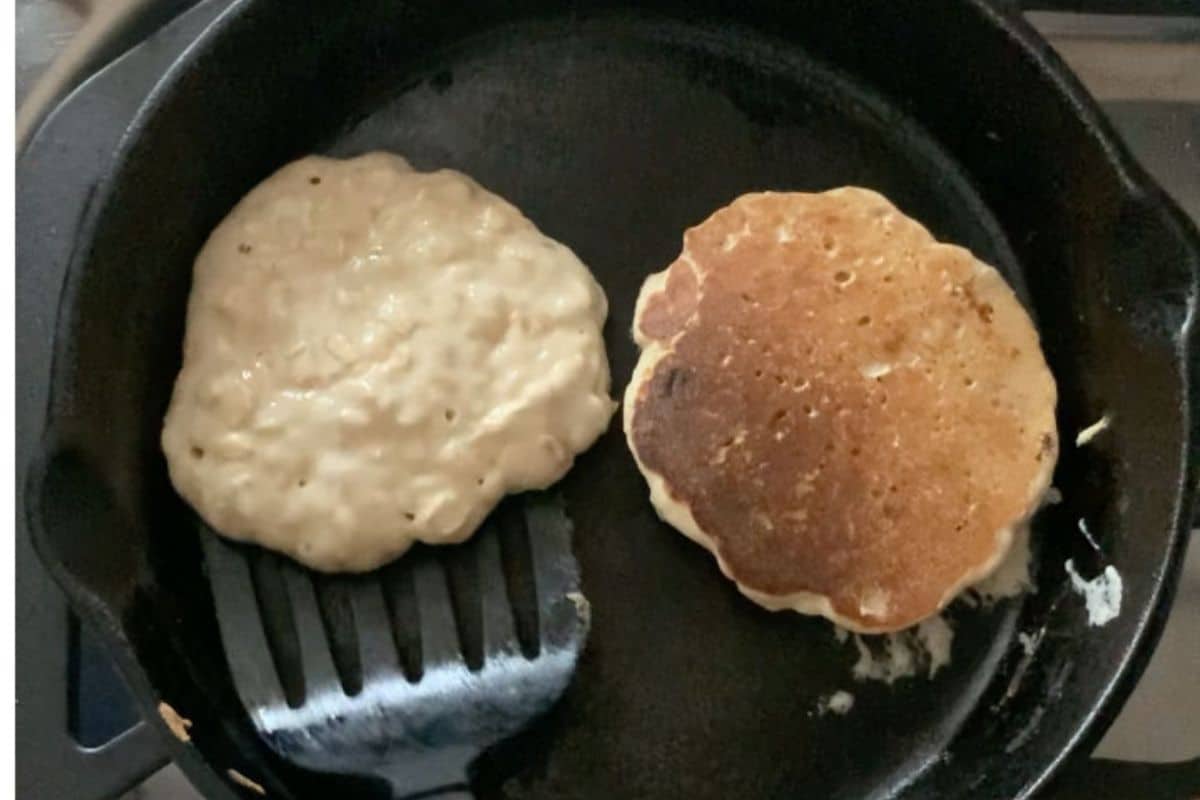 flipping the pancakes with a spatula
