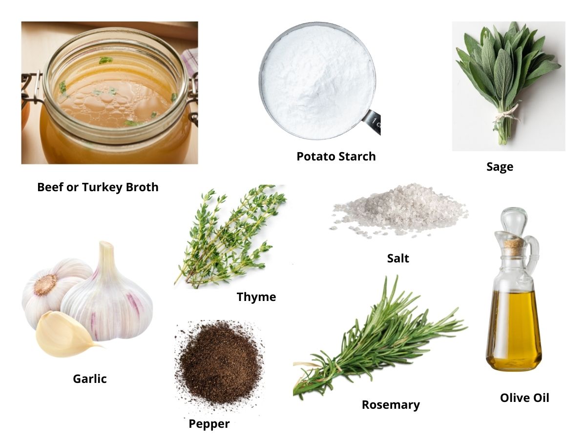 Photos of the gravy ingredients.