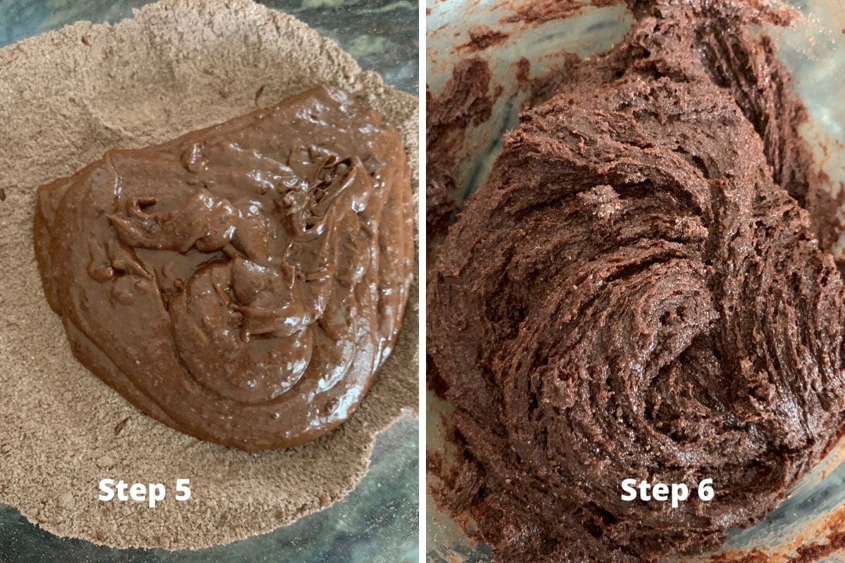 photos of step 5 and 6 making chocolate melting snowman cookies