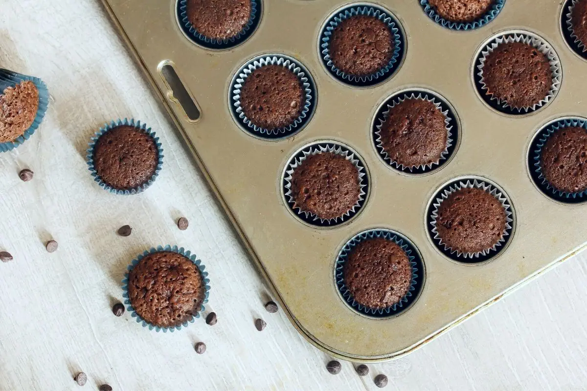Baked mini brownies in a tin