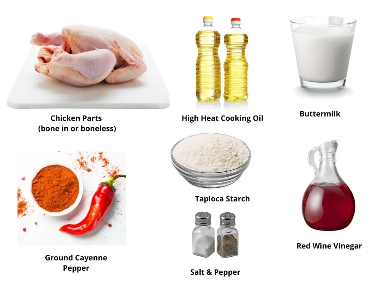 Photos of the fried chicken ingredients.