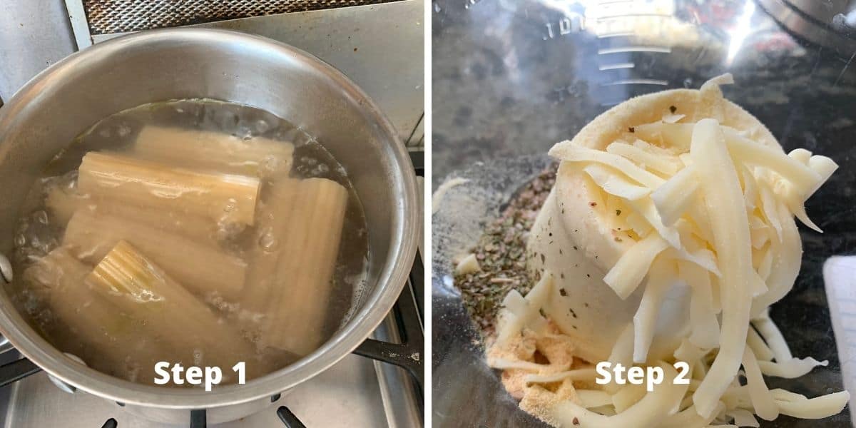 Photos of the manicotti boiling.