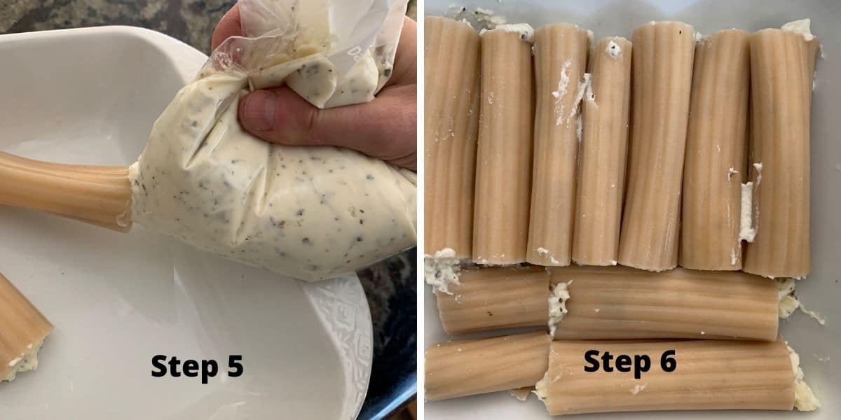 photos showing how to fill the manicotti with cheese