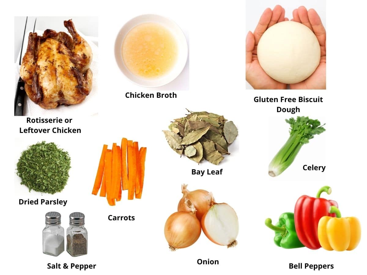 Photos of the chicken and dumplings ingredients.