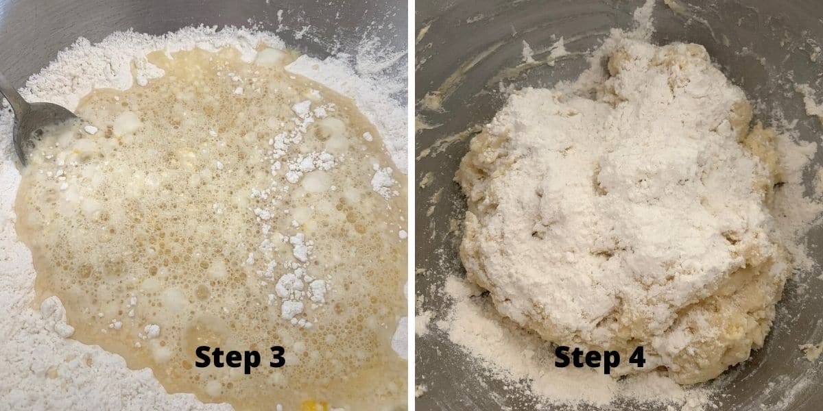 photos showing mixing up the pizza dough