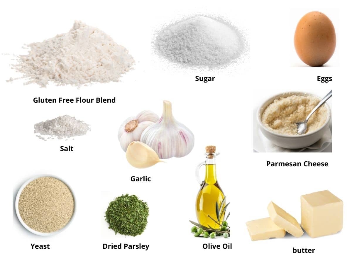 Photos of the garlic knots ingredients.
