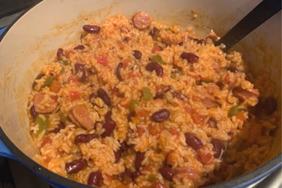 A photo of the cooked rice and beans.