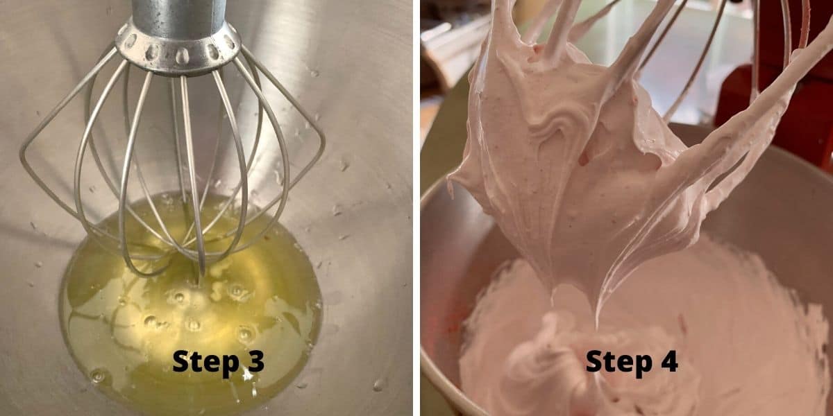 Photos whipping egg whites into meringue.