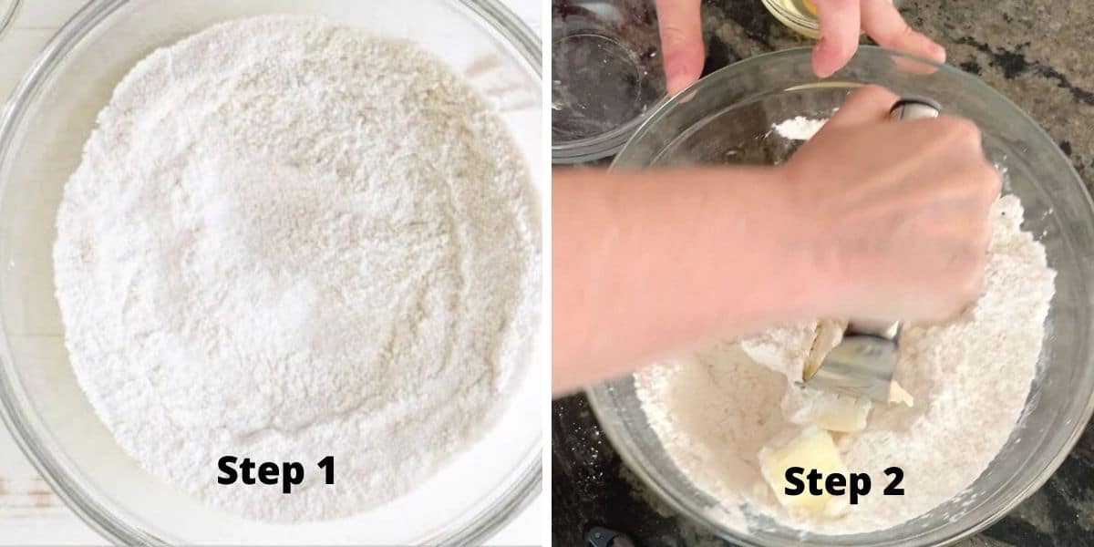 photos of cutting the butter into the dry ingredients