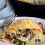 A serving of breakfast skillet on a plate.