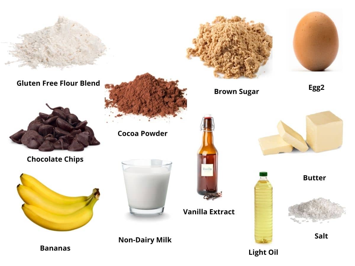 photos of the chocolate banana bread ingredients