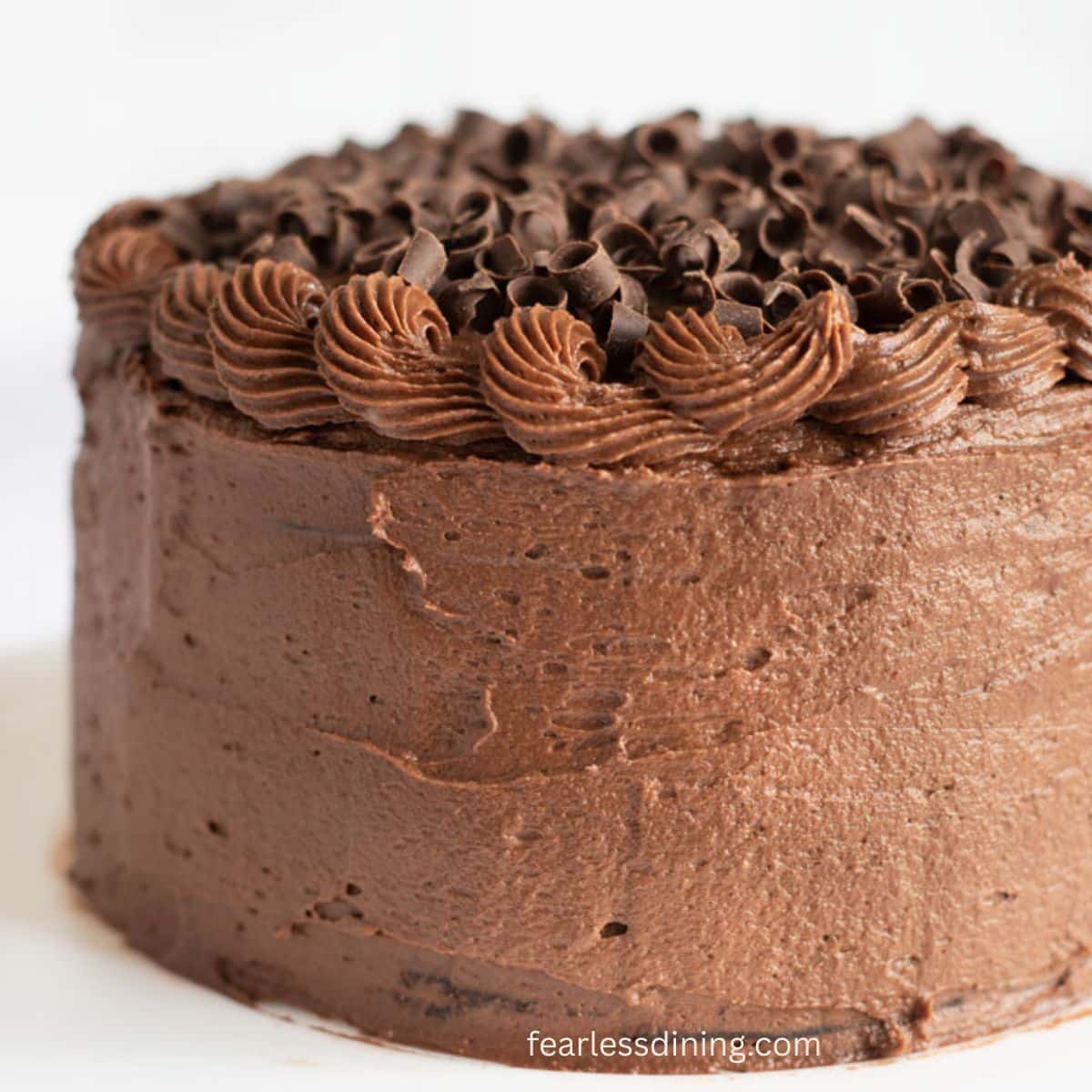 The whole, decorated gluten-free chocolate cake.