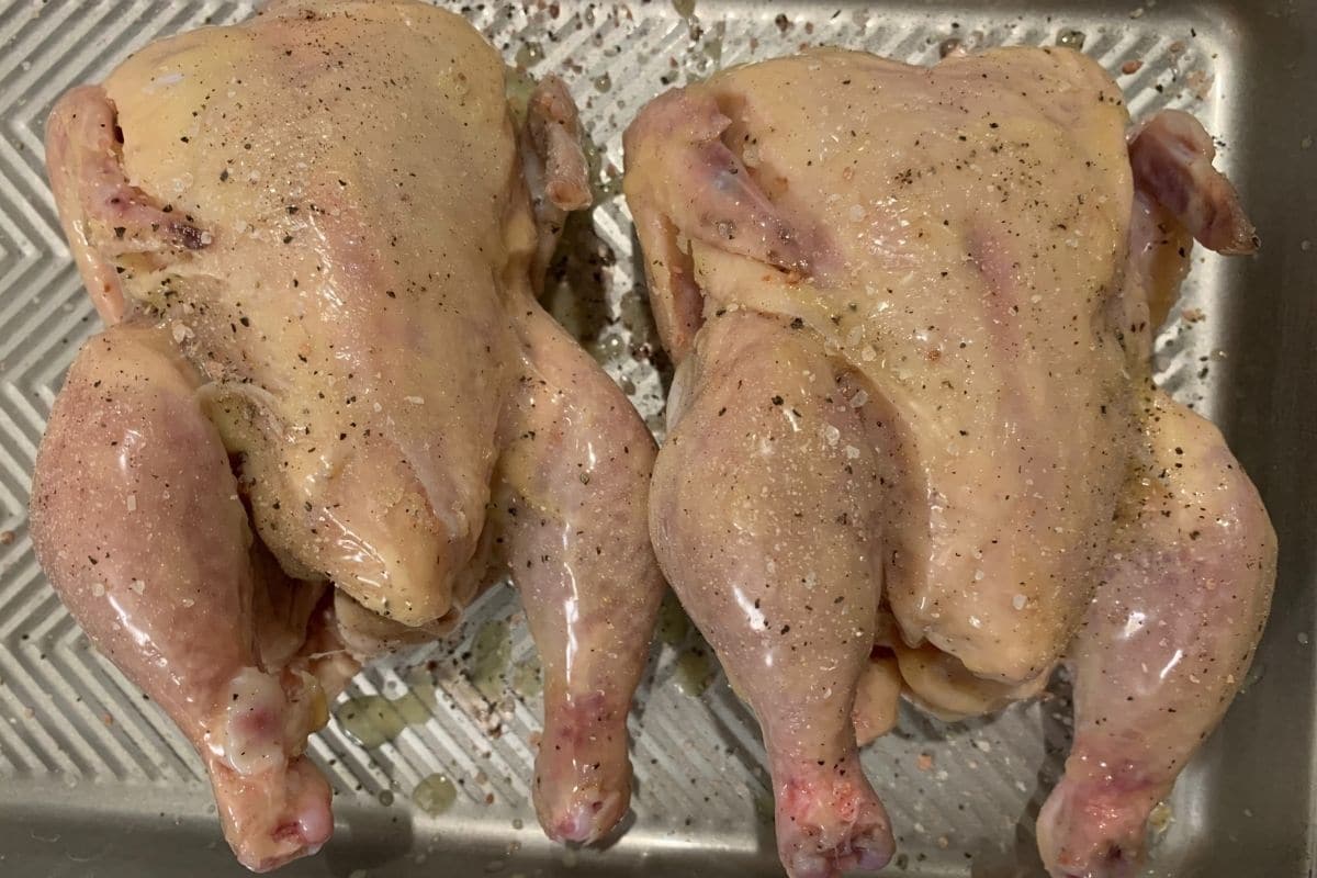 The hens with lemon pepper seasoning on top.