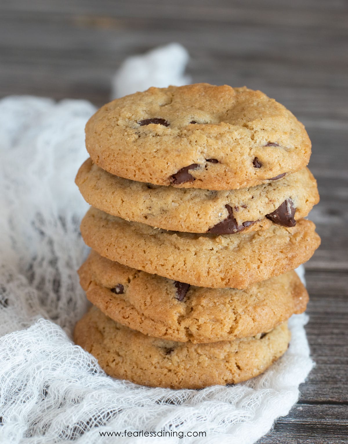 A stack of four gf Toll House Cookies.