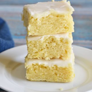 a stack of three gluten free lemon brownies